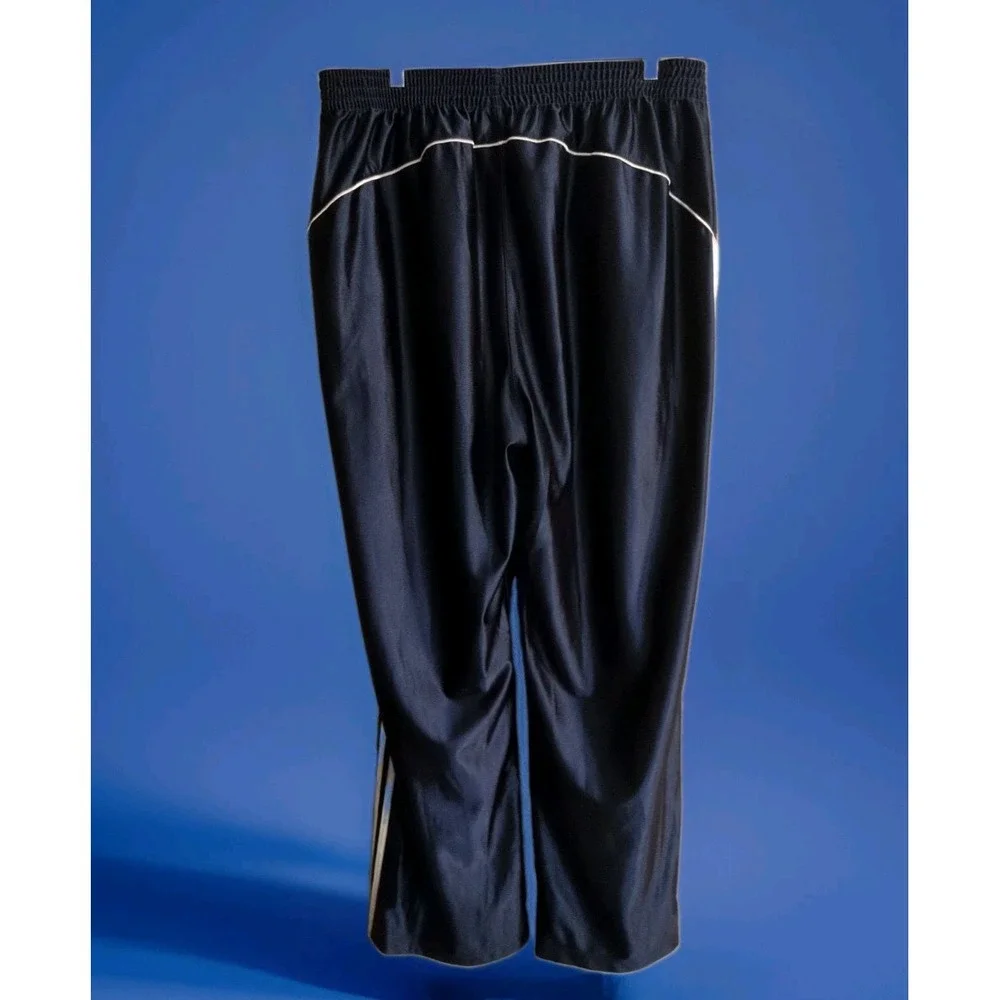 Y2K Adidas Shiny Loose Track Pants Mens 2XL Blue Elastic Waist 3 Stripe Pockets